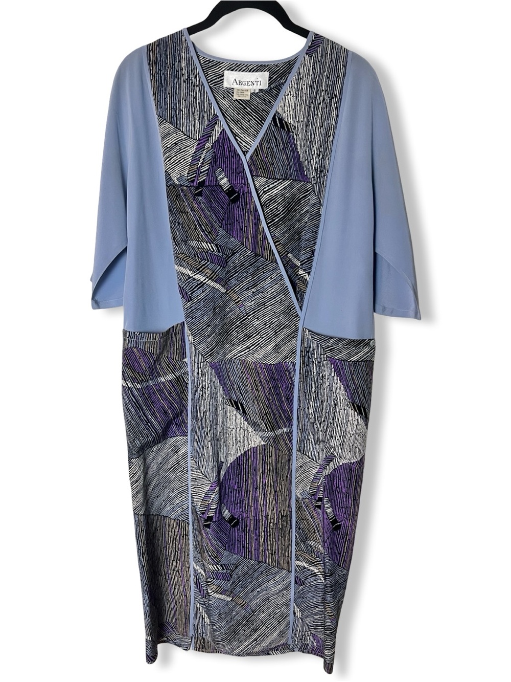 Argenti VTG Silk Wrap Dress Blue Purple Abstract Geometric Print Artsy Sz. 6